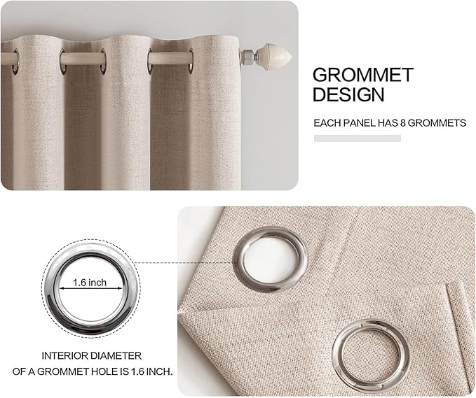 MIULEE Linen Texture Curtains Soild 100% Blackout Thermal Insulated Natural - Image 4