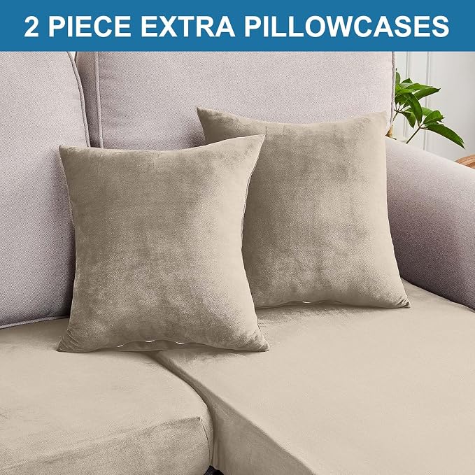 Couch Cover 6-Piece Elastic Velvet Couch Cushion Covers & Chaise Slipcovers - Image 8