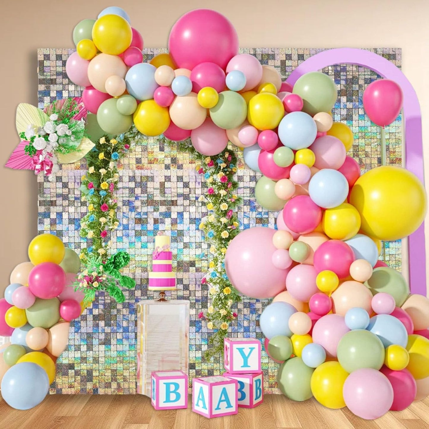 12PCS Silver Shimmer Wall Backdrop, Laser Square Sequin Photo Backdrops Panel, Glitter Wall Background for Birthdays, Weddings, Christmas, Engagements, Disco Bachelorette Party Decoration (3FTx4FT)