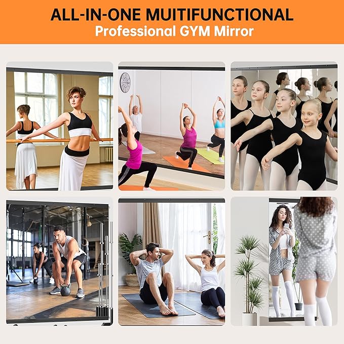 Hasipu 94''x39'' Home Gym Mirror Large Full Length Wall Mounted Full Body Mirror for Yoga Dance Fitness Exercise Studio Bedroom Garage, Frameless Tempered Glass Workout Mirrors Black Rectangular