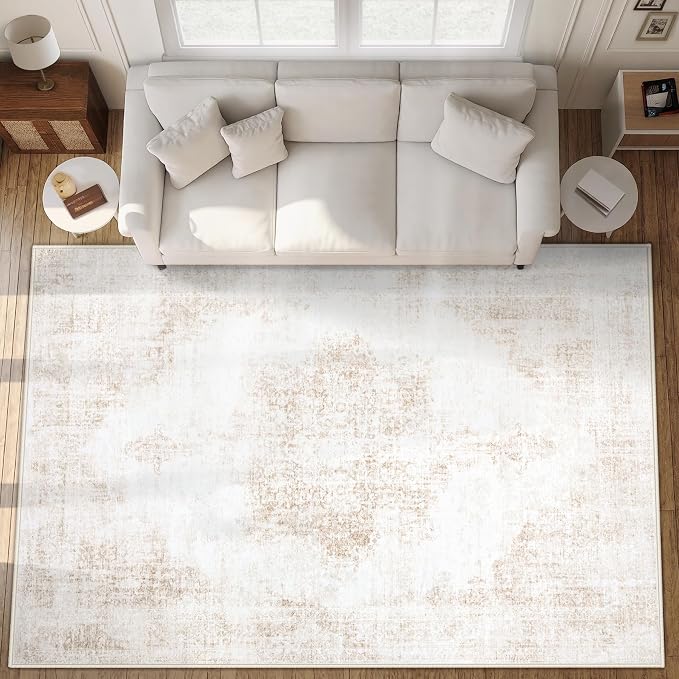 Area Rug 9x12 Vintage Rugs: Large Washable Living Room Rug Retro Medallion by MXSANYOORUG