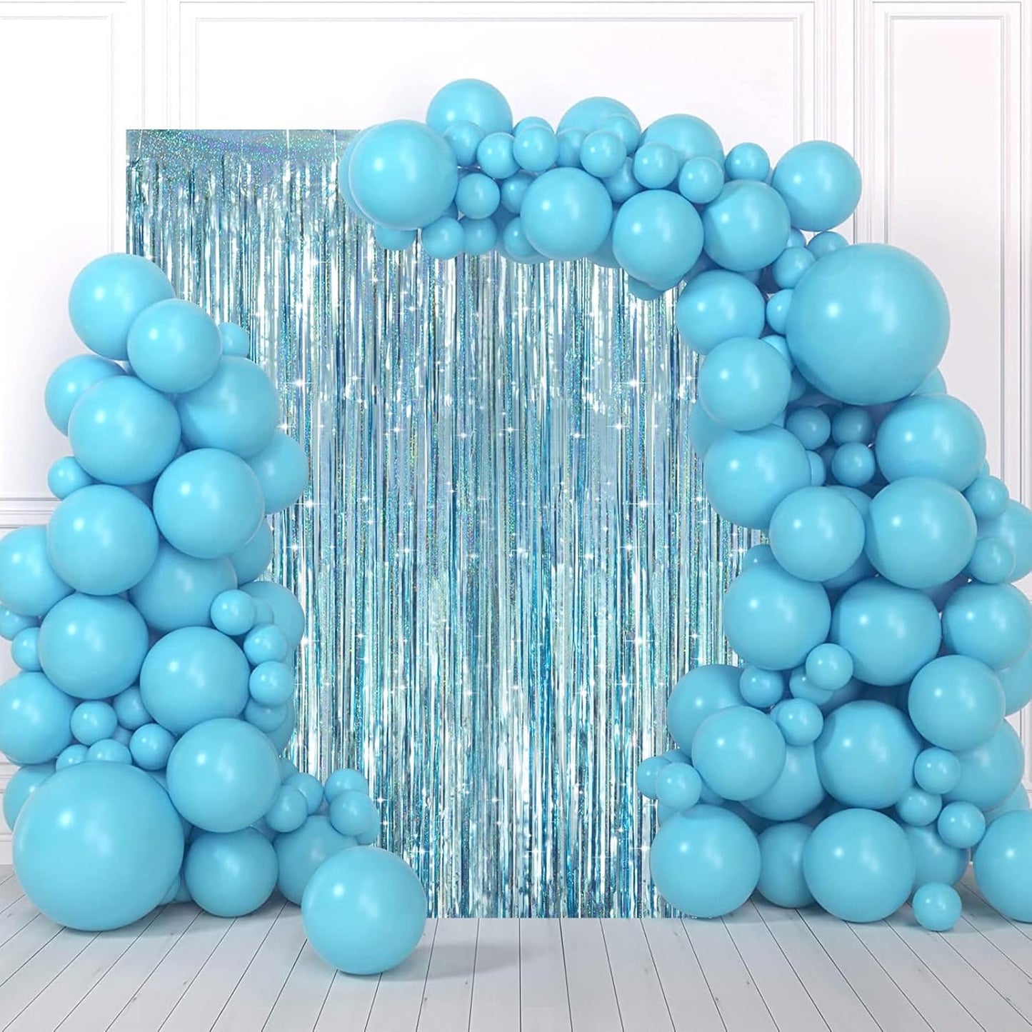 3 Pack 3.3 x 8.2 ft Laser Blue Foil Fringe Backdrop Curtains, Tinsel Streamers Party Decorations, Fringe Backdrop
