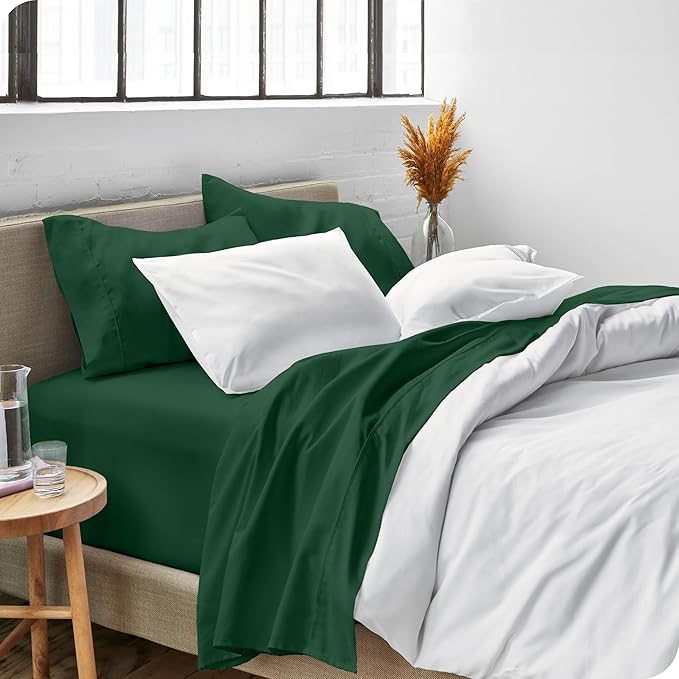 Bare Home Queen Sheet Set - Luxury 1800 Ultra-Soft Microfiber Bed Sheets - Double Brushed - Deep Pockets - Easy Fit - 4 Piece Set - Bedding Sheets & Pillowcases (Queen, Forest Green)