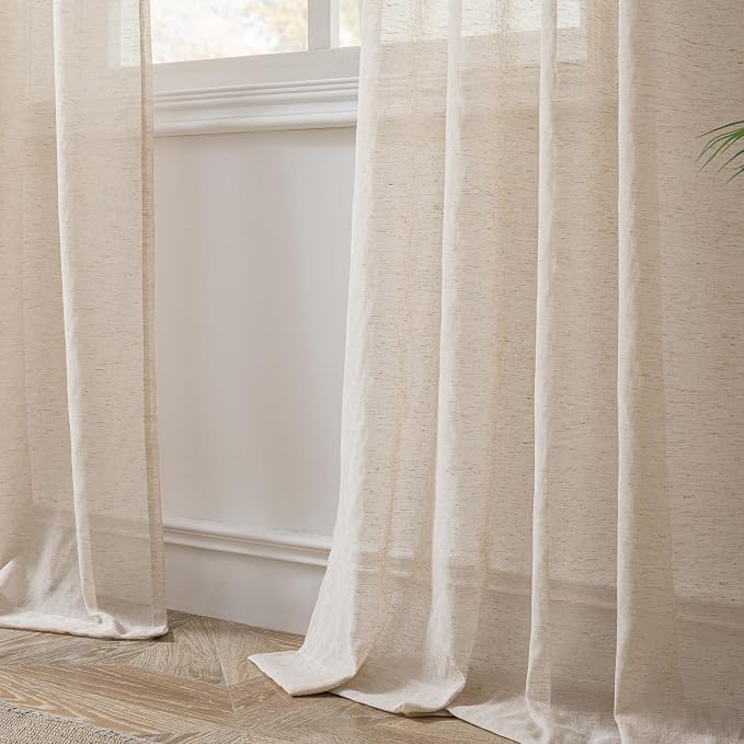 FMFUNCTEX Linen Sheer Curtains for Bedroom, Taupe Curtains 63 Inch Length for - Image 4