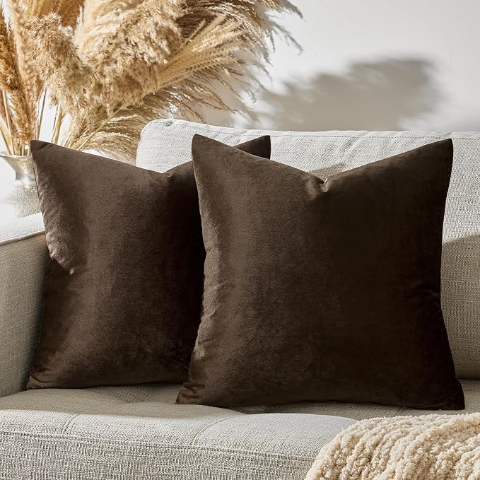 GIGIZAZA Brown Velvet Pillow Covers 26x26, Square Solid Throw Pillow Covers - Image 5