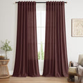 Extra Long Curtain Reddish Brown Morden Linen Blend Light Filtering Back Tab by Nanspring