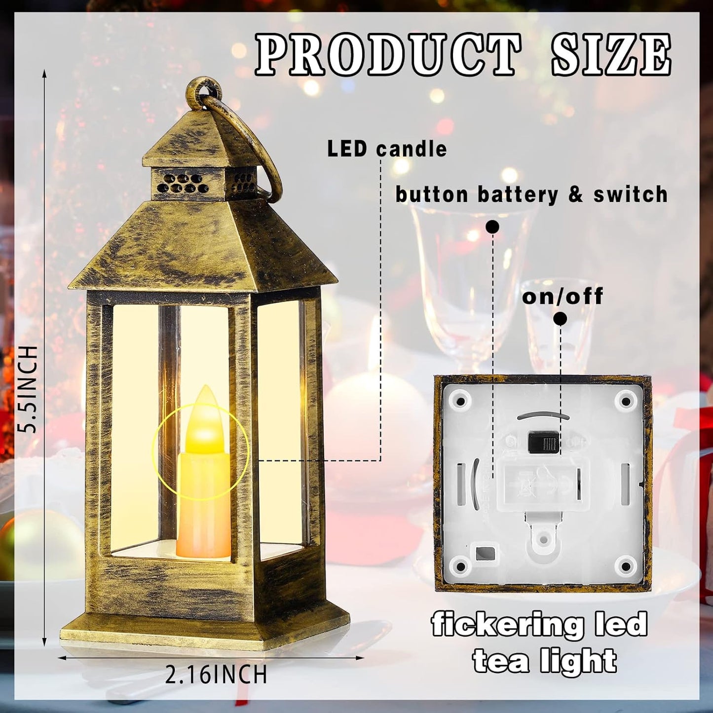 Hoolerry 24 Set Halloween Mini Lanterns with LED Candles 5.5'' Decorative Hanging Small Vintage Lantern Centerpiece Battery Powered for Wedding Table(Bronze)