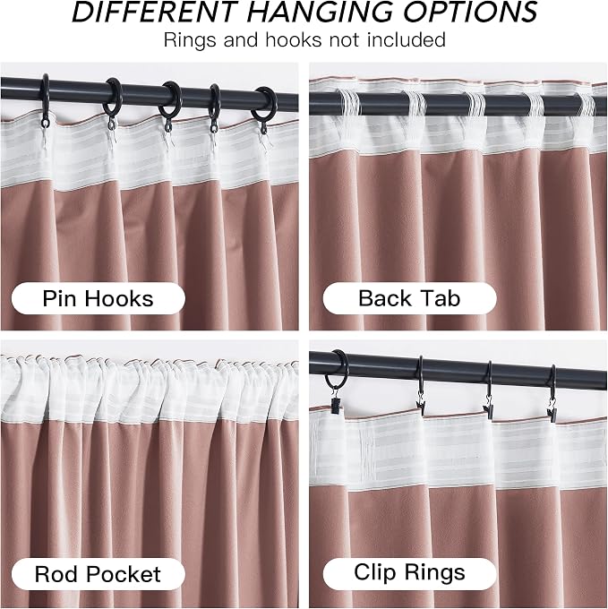 RYB HOME Dusty Pink Velvet Curtains 72 inches - Image 4