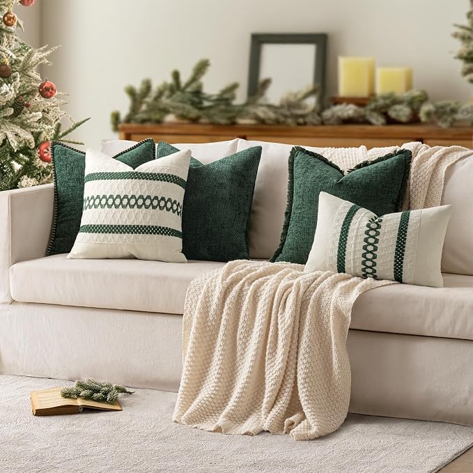 MIULEE Pack of 2 Christmas Pillow Covers 18x18 Inch Dark Green Farmhouse - Image 5