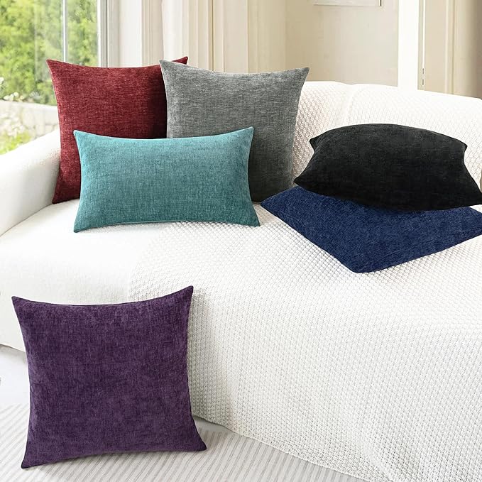 CaliTime Throw Pillow Covers Decorative 18 X 18 Inches Pack of 4 Cozy Chenille Cushion Cases for Couch Sofa Bed Living Room Home Navy Blue
