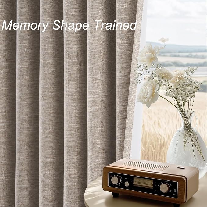 Topfinel 94 Inches Long Taupe Flax Custom Blackout Linen Curtains, Viral Ivory - Image 4