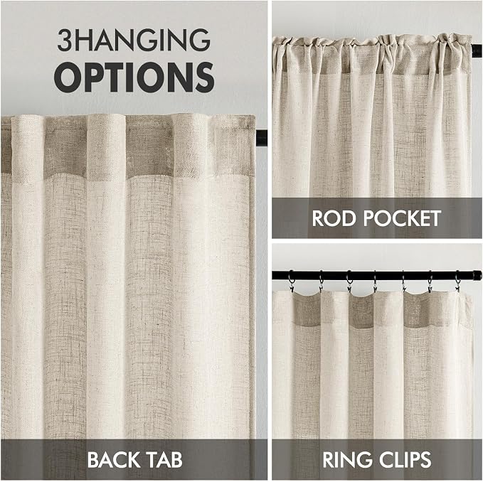 MIULEE Cream Linen Curtains 54 Inch Length 2 Panels - Image 3