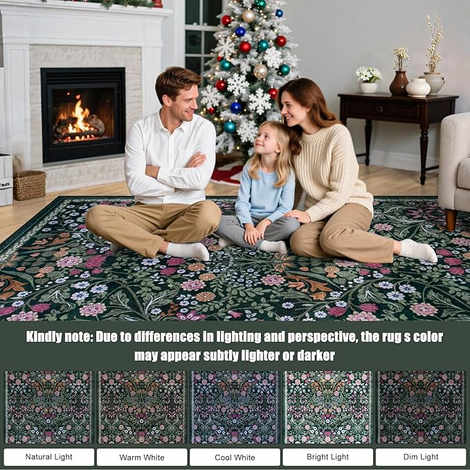 8x10 Area Rugs for Living Room: Floral Washable Rug Vintage Large Soft Boho - Image 9