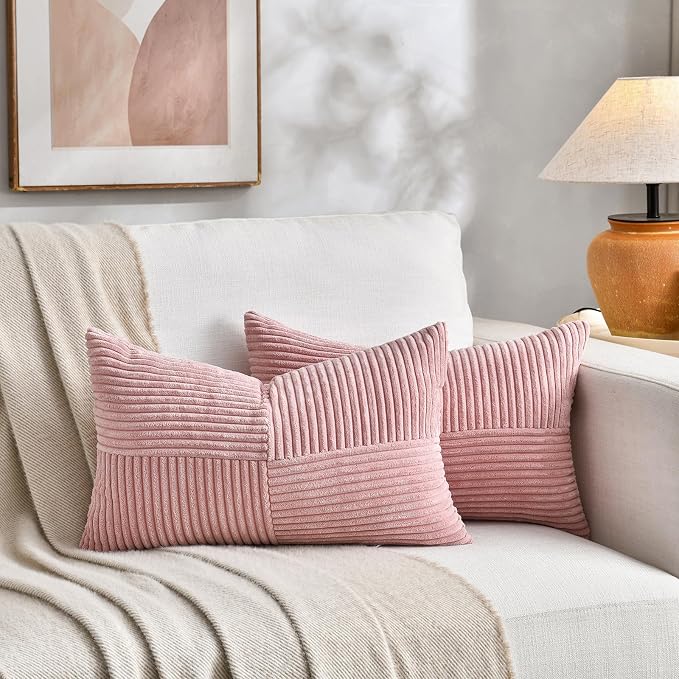 Fancy Homi 2 Packs Blush Pink Lumbar Decorative Throw Pillow Covers 14x22 Inch - Image 5