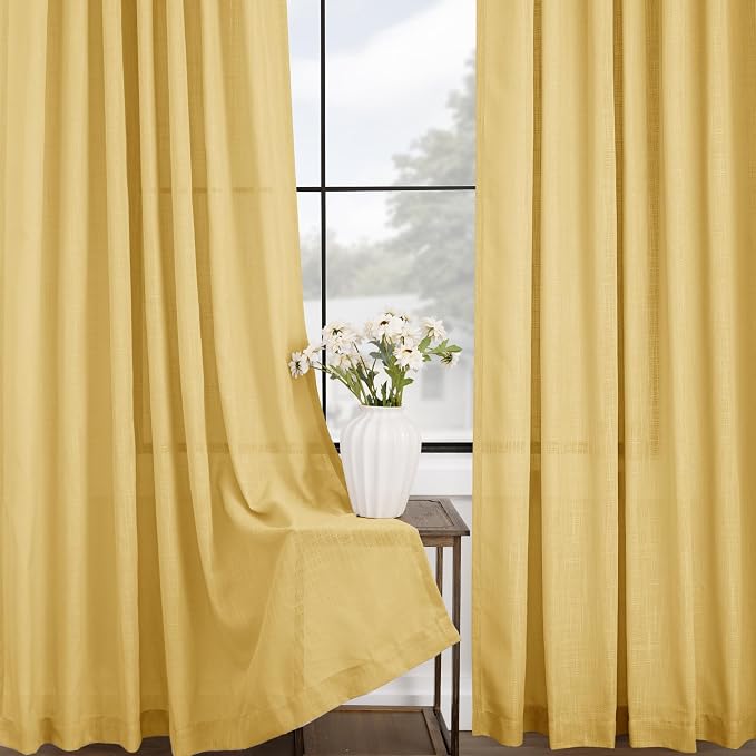 Gold Curtains for Living Room Back Tab Modern Farmhouse Semi Sheer Curtains 108 - Image 4