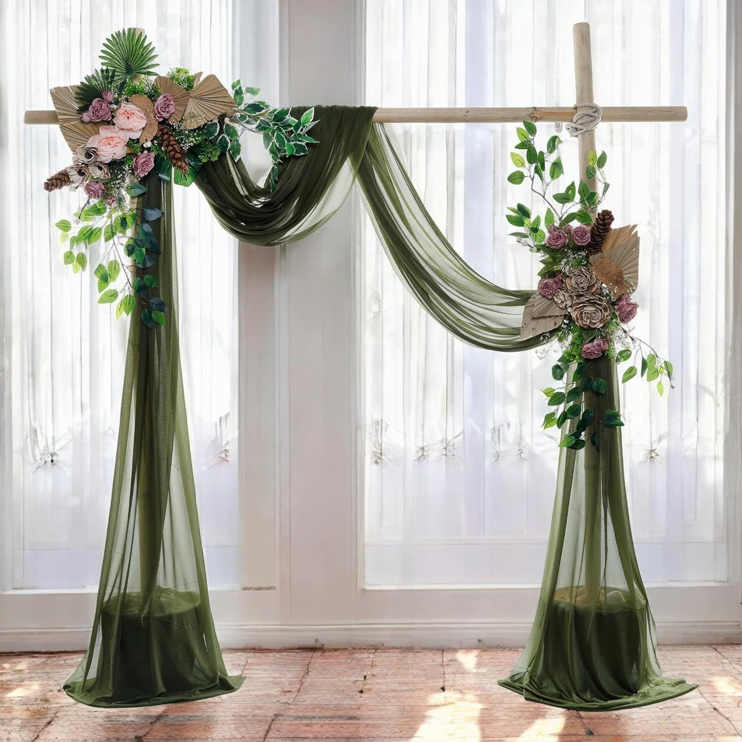 MDS Halloween Chiffon Draping Fabric - 2 Panel, 30" Wide x 100ft Long - Sheer Spooky Arbor & Canopy Drapery for Haunted House Backdrops, Party Ceilings, DIY Costumes & Themed Events - Olive Green