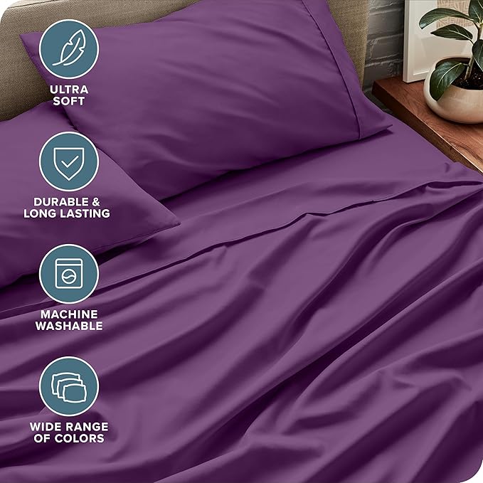 Bare Home California King Sheet Set - 1800 Ultra-Soft Microfiber Cal King Bed Sheets - Double Brushed - Deep Pockets - Easy Fit - 4 Piece Set - Bed Sheets (California King, Plum)