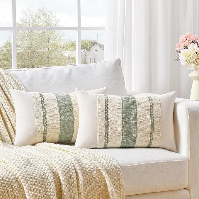 Fancy Homi Set of 1 Sage Green Boho Lumbar Decorative Throw Pillow Covers 14x24 - Image 2
