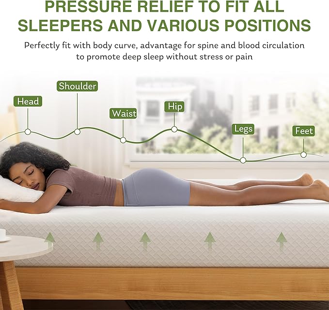 Twin XL Memory Foam Mattress, 6 Inch Bed Mattress in a Box with Cooling Green Tea Gel, Relieve Pressure with Medium Support, CertiPUR-US Certified, 80''L x 38''W, White