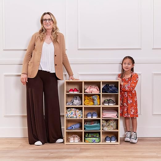 ECR4Kids Streamline 15 Cubby Tray Storage Cabinet, 5x3, Classroom Furniture, Natural