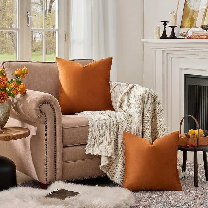 GIGIZAZA Dark Burnt Orange Pillow Covers 16x16 Throw Pillows Velvet Decorative - Image 3