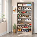 Tribesigns Tall Shoe Cabinet, 9 Tiers 40-45 Pairs Heavy Duty Wood Freestanding Shoe Storage Cabinet, 70.8'' Tall Shoe Cabinet with Open Storage for Entryway (Beige Gray)