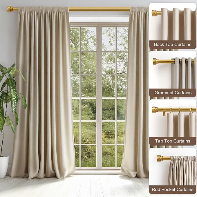 Lootkell Gold Curtain Rods for Windows 72 to 144 Adjustable Modern Curtain Rod - Image 3