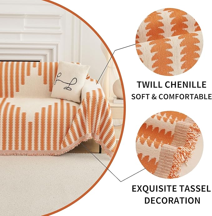 HAOMAIJIA Boho Sofa Covers Couch Covers for 2 Cushion Couch Sofa Pet Friendly Soft Thick Non Slip Couch Cover for Dogs Washable Sectional Couch Covers L Shape Furniture Protector (Orange, 71"x102")