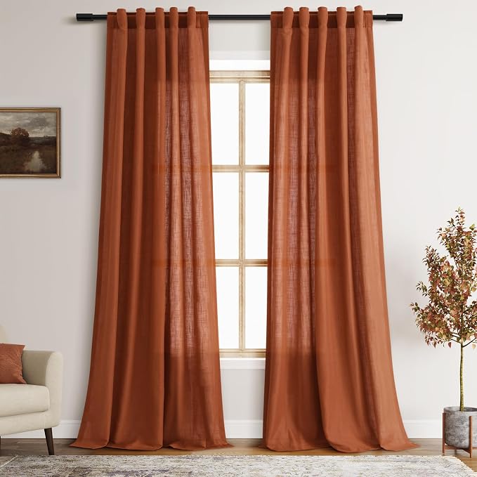 Terracotta Linen Curtains 102 Inches Long by Nanspring