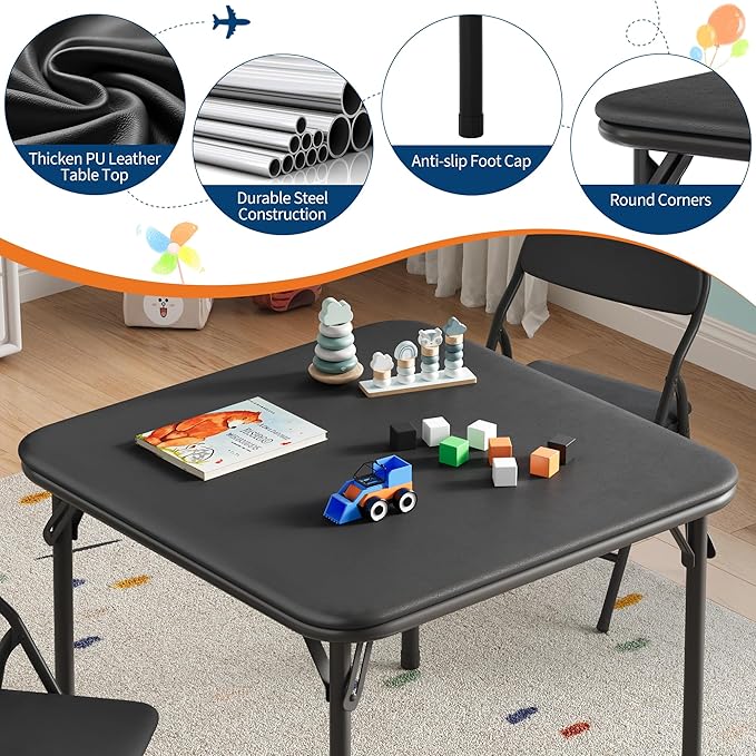 IDEALHOUSE 5 Piece Folding Kids Table and Chairs Set, Children Activity Table and Chairs Set for Dining Room,Daycare,Classrooms