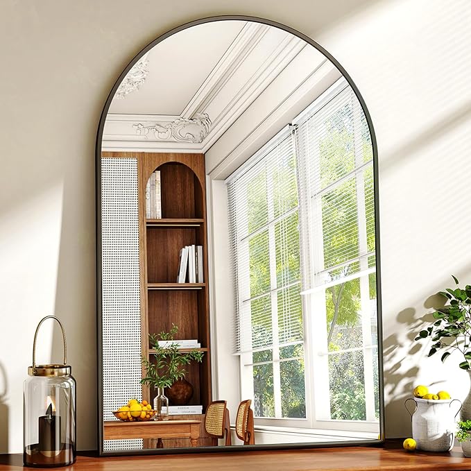 24"x36" Black Arched Bathroom Mirror - Wall Mirror for Bathroom, Metal Frame Vanity Mirror, Dresser Mirror, Arch Decorative Mirrors for Living Room, Bedroom, Entryway, Mantle