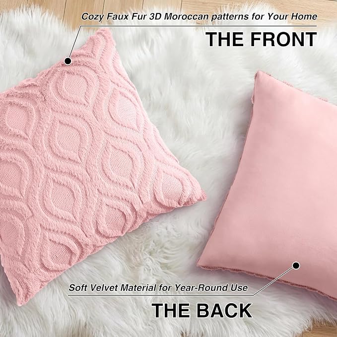 decorUhome Throw Pillow Covers 20x20 Inch Set of 2, Soft Plush Faux Wool Pink - Image 8