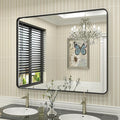 40x32 Black Bathroom Mirror, Matte Framed Bathroom Vanity Mirror for Wall, Modern Rectangle Mirror, Rounded Corners, Tempered Glass (Horizontally/Vertically)