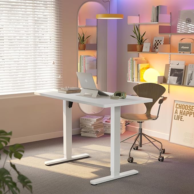 HUANUO Electric Standing Desk, 40 x 24 Inch Height Adjustable Computer Desk with Storage Bag, 4 Height Memory Settings, Sit Stand Up Desk for Home Office, White