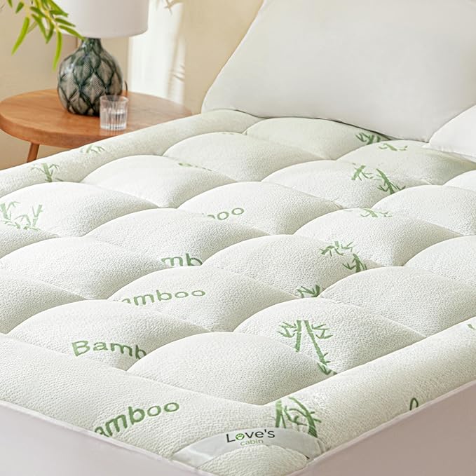 Love's cabin Full Size Mattress Topper, Rayon Derived from Bamboo, 900 GSM Mattress Topper Pad, Thick Pillow Top Mattress Pad with Stretches up 8"-20" Deep Pocket(54"x75"), Green