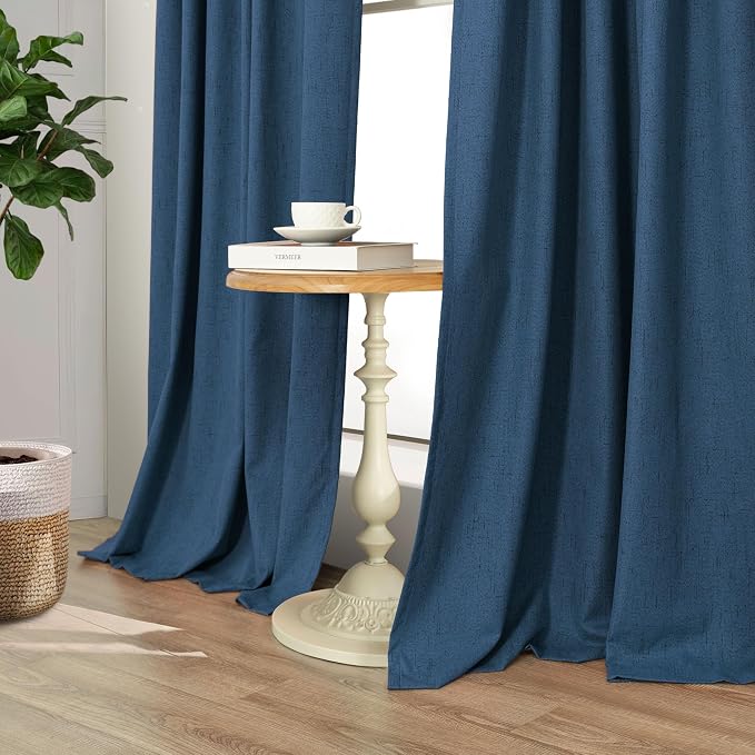 Navy Blue Curtains for Living Room 102 Inch Long 100 Percent Blackout Linen - Image 7