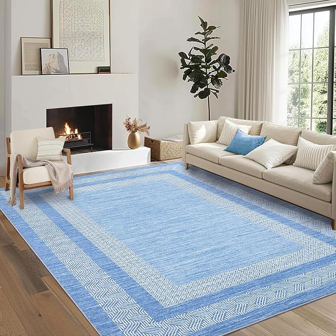 GarveeHome 9x12 Large Modern Light Blue Area Rug Distressed Bordered Soft Non by GarveeHome