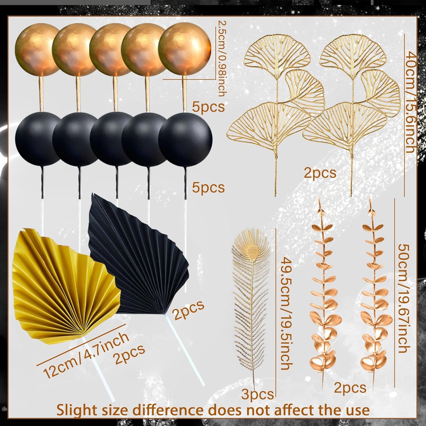 Boho Cake Topper Black Gold Balls Cake Topper Gold Leaves Cake Decorations Prom Cake Decoration Roaring 20s Cake Decoration 1920s Party Supplies Balls Cake Decorations