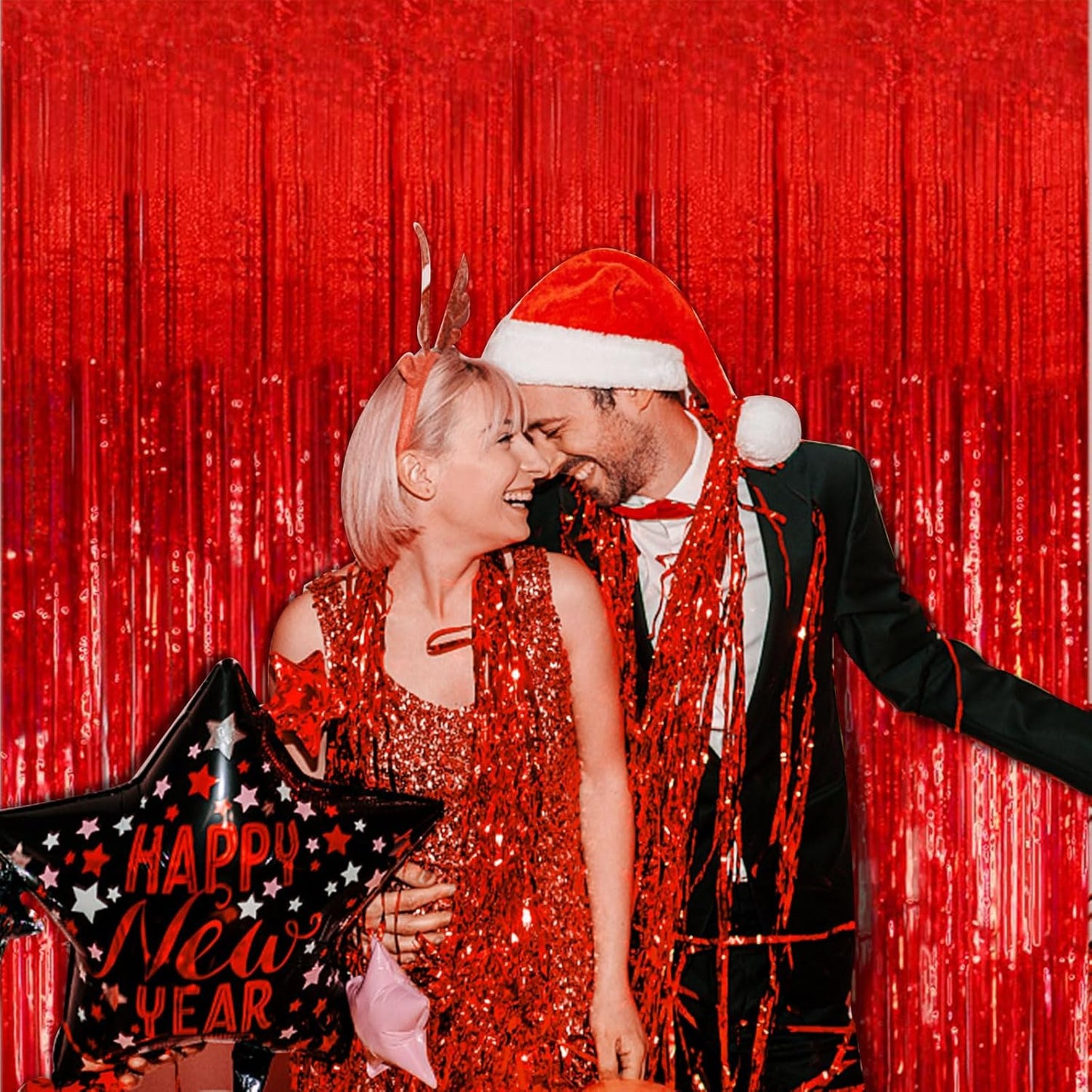 10 Pack Red Streamers Party Backdrop Christmas Decorations Foil Fringe Backdrop Curtains Carnival Casino Theme Birthday New Year Holiday Celebration Bachelorette Party Decorations Supplies