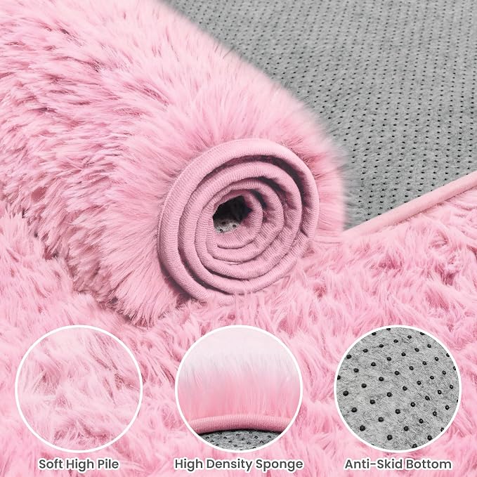 5x7 Area Rugs for Living Room Rug: Soft Fluffy Shag Light Pink Rugs for Bedroom - Image 6