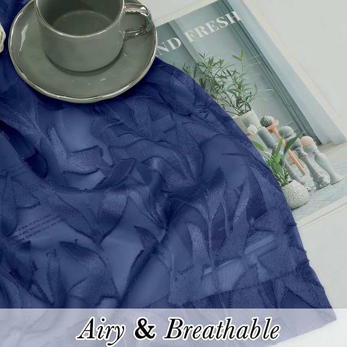 Lecloud Leia Dusty Blue Sheer Kitchen Curtains 24 Inch Length 2 Pcs, Jacquard - Image 8