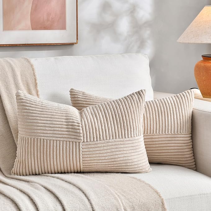 Fancy Homi 2 Packs Tan Lumbar Decorative Throw Pillow Covers 16x32 Inch by Fancy+Homi