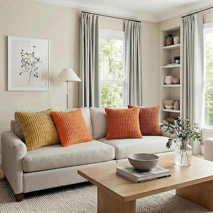 Fancy Homi Set of 4 Burnt Orange Fall Decorative Throw Pillow Covers 20x20 Inch - Image 6