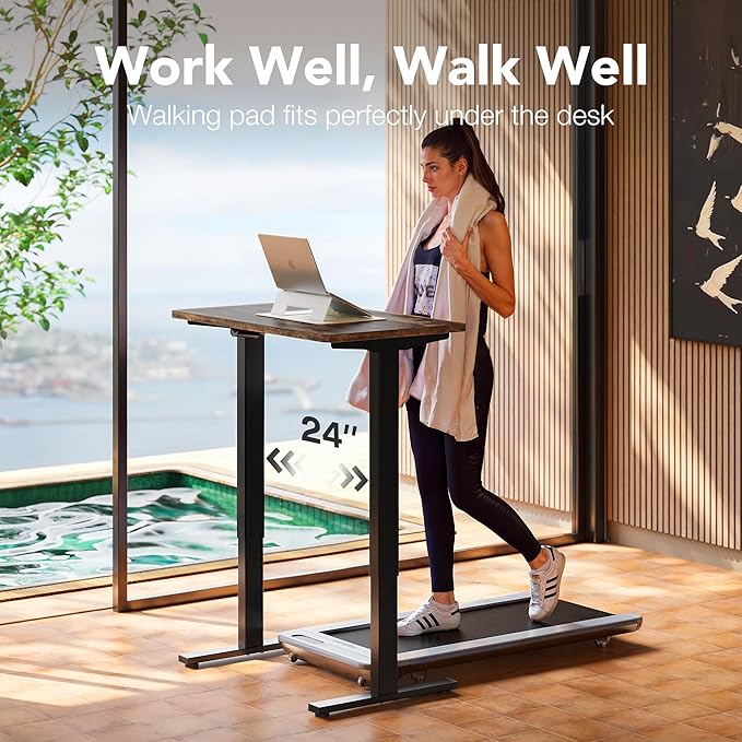 HUANUO 32" Small Electric Standing Desk Adjustable Height, 4 Memory Height Settings, Sit Stand Up Desk for Home Office & Computer Workstation, Vintage Brown