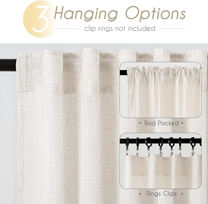 96 inch Long Linen Curtains 2 Panels - Image 2