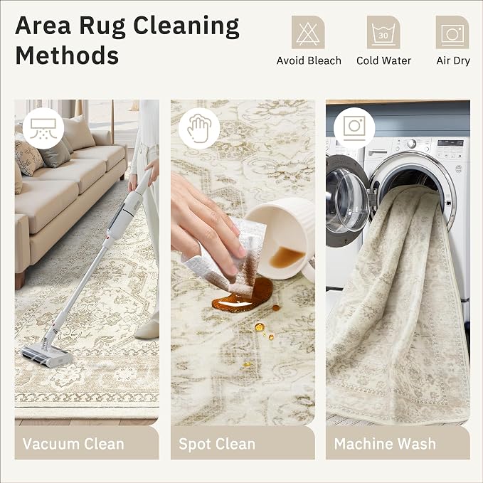 Soalmost 8x10 Area Rugs, Washable Rugs, Large Stain Resistant Beige Area Rug - Image 9