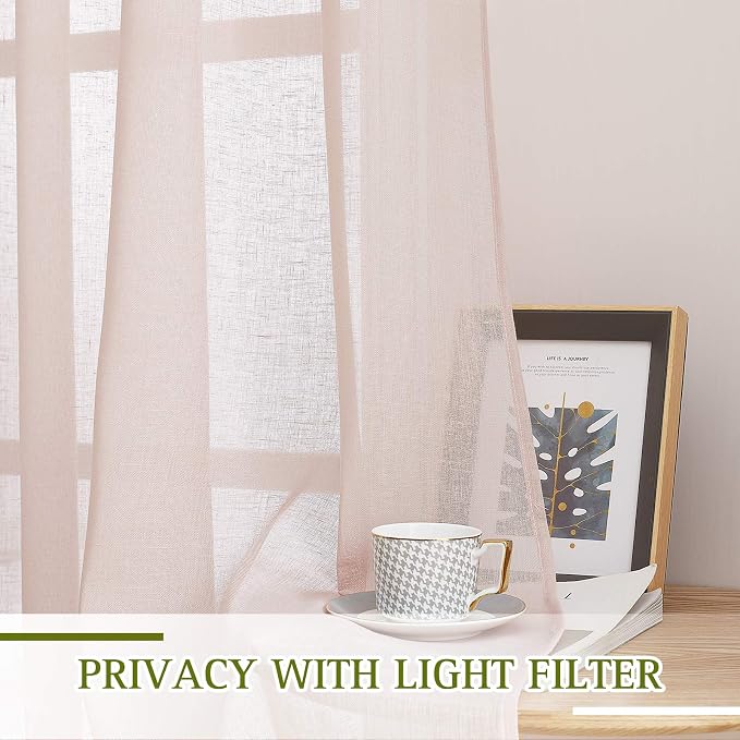 NICETOWN Linen Textured Semi Sheer Bedroom Curtains, Grommet Top Casual 84" - Image 4
