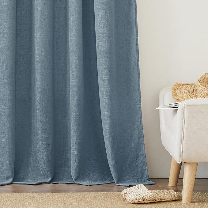 RYB HOME Stone Blue Sheer Curtains 90 inch Long Light Filtering Privacy Window - Image 6