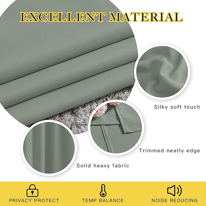NICETOWN Sage Green Curtains 96 inches Long, Grommet Thermal Insulated Blackout - Image 4