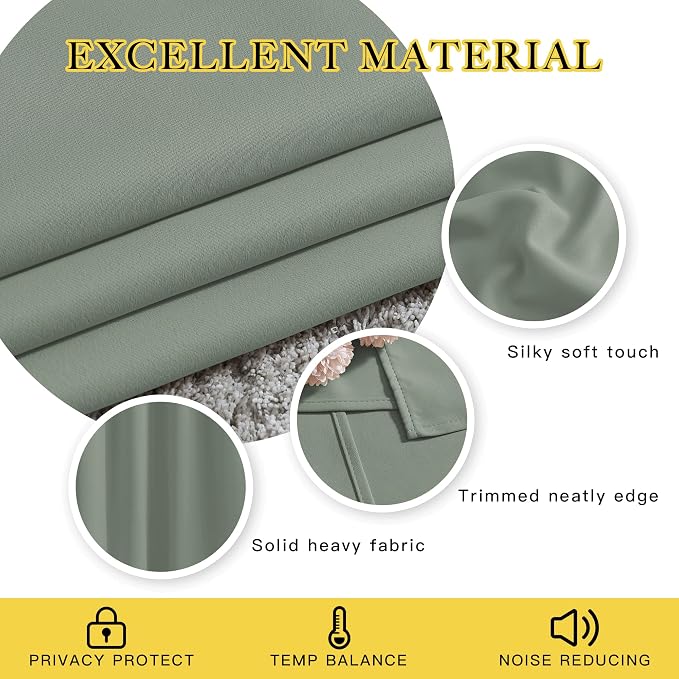 NICETOWN Blackout Bedroom Sage Green Curtains 96 inches Long, Energy Saving - Image 2